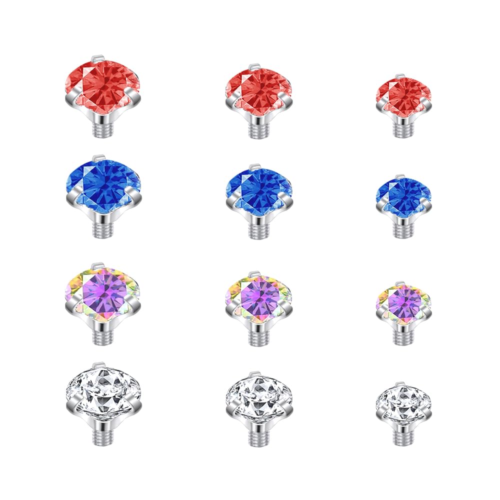 14G 4-20Pcs Surgical Steel Dermal Piercing Jewelry Cubic Zircon Micro Dermal Anchor Tops Titanium Base Dermal Piercing