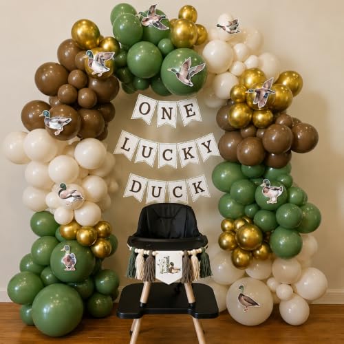 Image of HILAVO Sage Green and Brown Balloons, 12 Inch Olive Green Brown and Gold Jungle Safari Balloons for Baby Shower Dinosaur Mallard Duck Woodland Forest Hunting Wild One Birthday Party Decoration