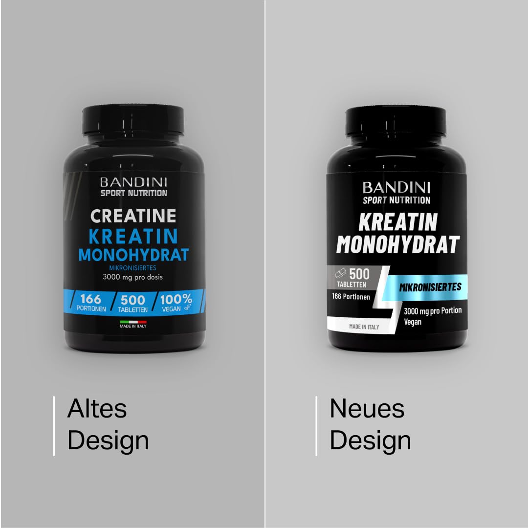 Bandini® Creatin Monohydrat 500 Tabletten | Training, Sport, Fitness | | Alternative zu Kreatin Kapseln & Pulver | Pre & Intra Workout | 100% Vegan Kreatinmonohydrat, Mesh Faktor 200 | Für 5 Monate