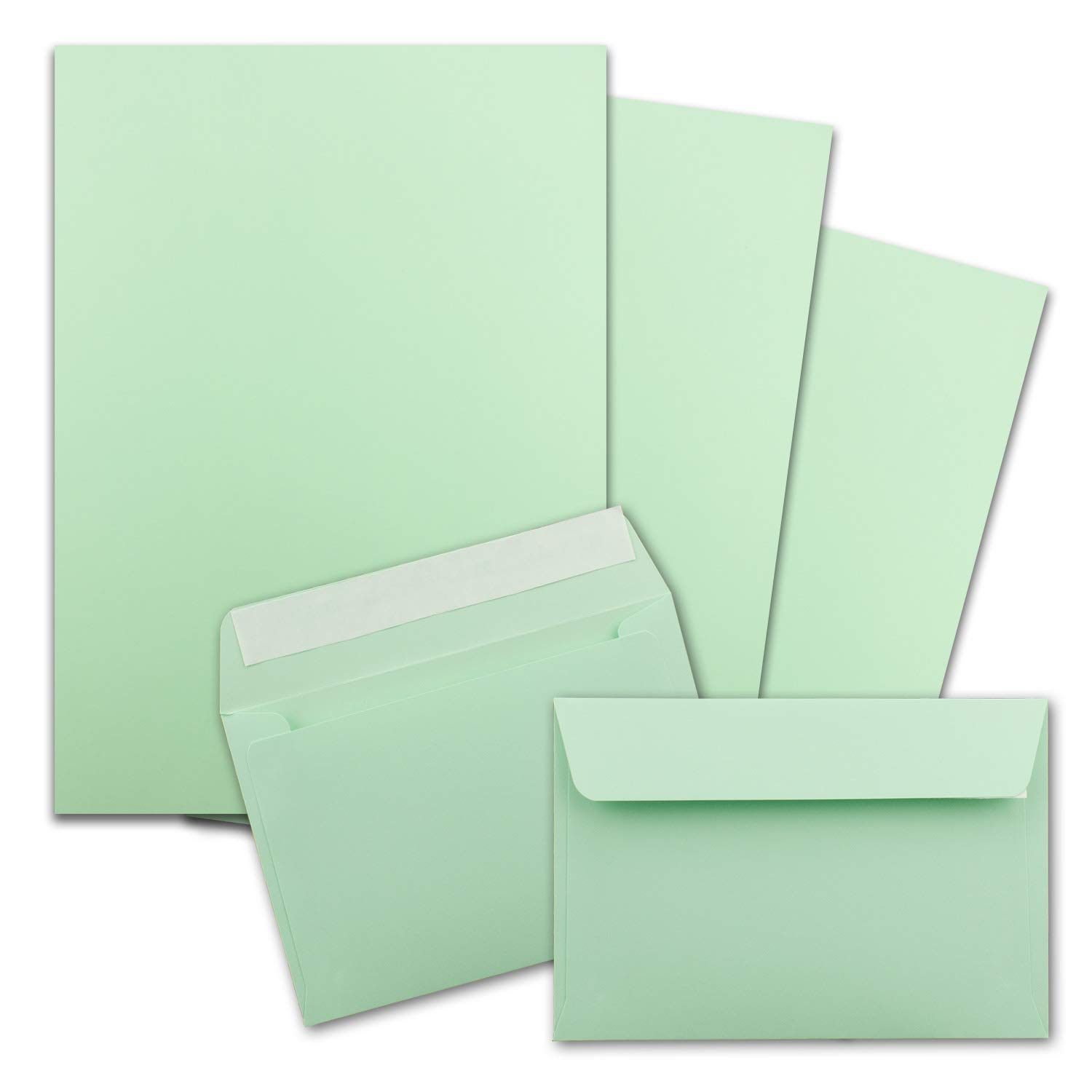 150x sets de papier à lettres A4 avec enveloppes C6 - fermeture: Auto-adhésive avec Bande Détachable - couleur: menthe (vert) - papier mat avec enveloppes - FarbenFroh by GUSTAV NEUSER