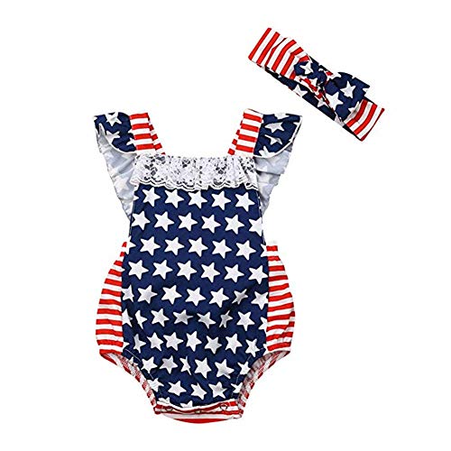 Greetuny Body pour nouveau-né et fille Motif drapeau américain Étoile - - 0-6 mois Cover