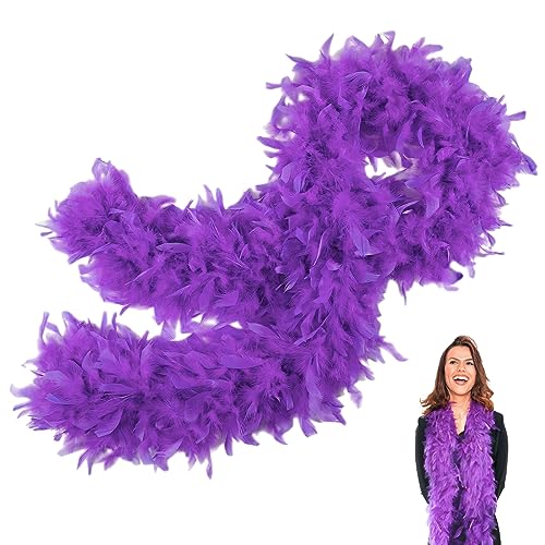 POPOYU Lila Federboa Boa für Damen und Mädchen 80g 2m/6.6ft Natürliche Truthah Feder-Boa Lila Federboa Halt für Straßenfasching Geburtstagsfeier Konzert Karneval Tischdeko Halloween Weihnachtsfeier