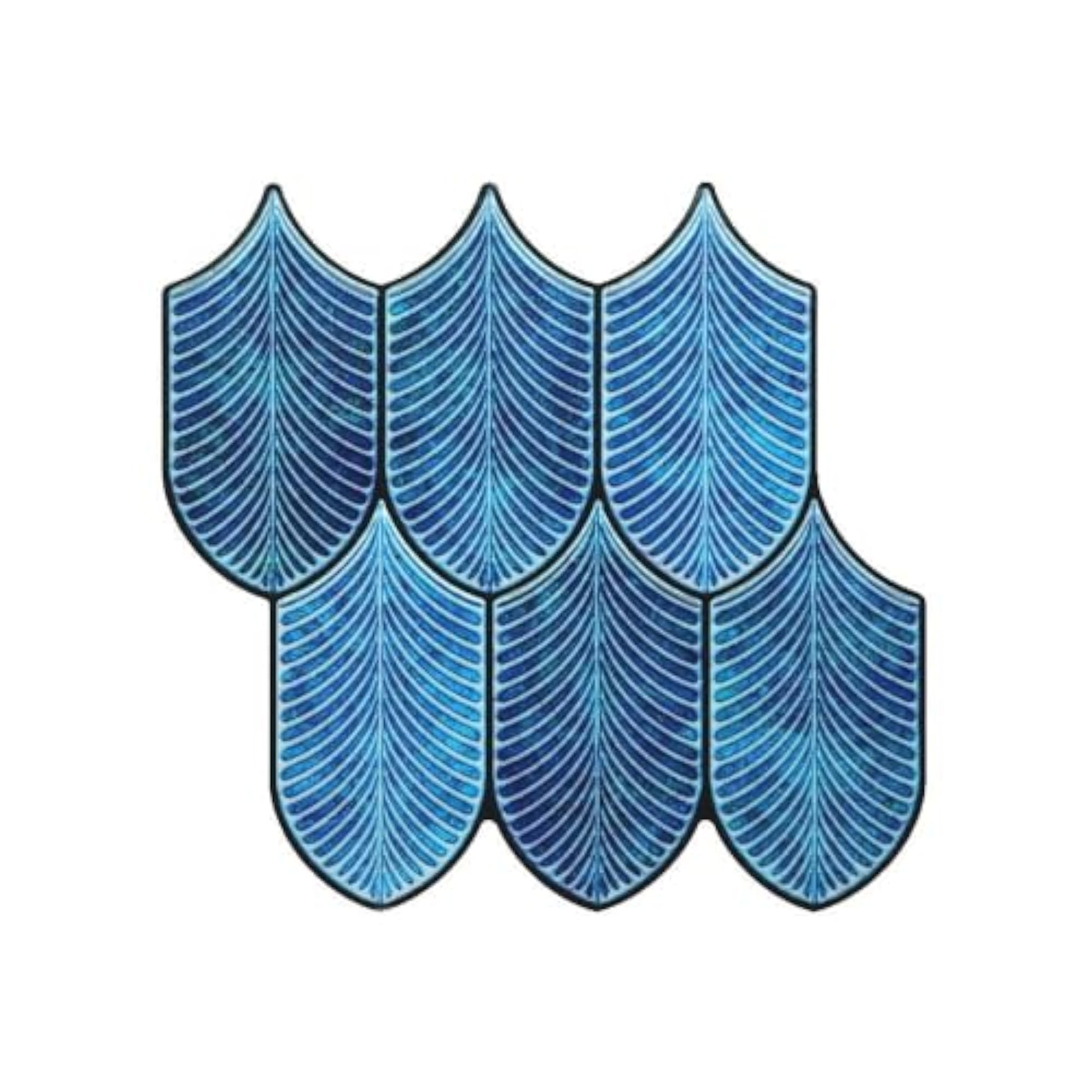 3D Ink Blue Leaf Peel & Stick Tiles, Easy DIY Adhesive Backsplash