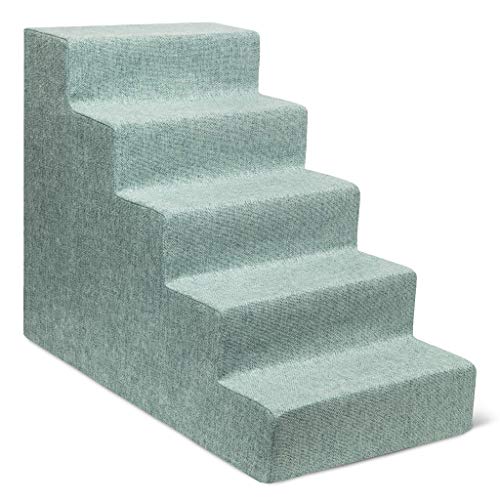 Image of USA Made Pet Steps /Stairs with CertiPUR-US Certified Foam for Dogs & Cats by Best Pet Supplies - Pale Teal, 5-Step (H: 22.5 inch)