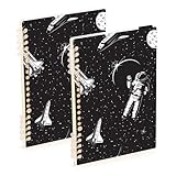 Mnsruu Cuaderno con diseño de astronauta espacial y cohete, tamaño A5, encuadernado, para el trabajo, la escuela, escritura, diario, rayado, 120 páginas, 15 x 21 cm, paquete de 2