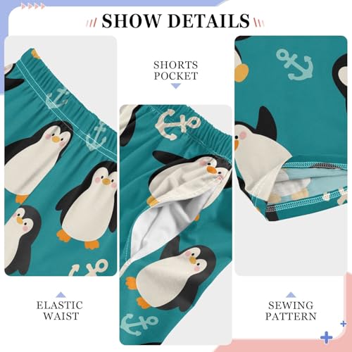 Cartoon Penguin and Anchor Pattern Cute Pajama Pants, Soft Sleepwear Lounge Pants Pajama Pj Bottoms for 6-14 Years4