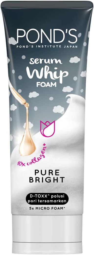 Serum Whip Facial Foam, for clean, nourished and bright skin, Pure Bright, Infused with Collagen Serum, Vitamin B3 & Activated Charcoal,100g, Packaging may vary