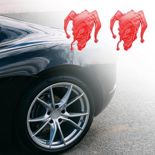 Image of 2pcs 3D Evil Jocker Emblem Jester Badge Metal Cast Clown Skull Side Fender Rear Trunk Car Sticker Decal (Red)