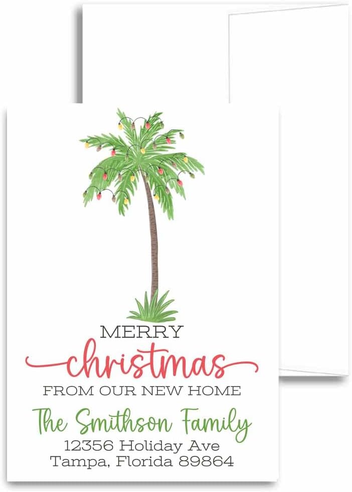 Palm Trees Merry Christmas from Our New Home Moving Cards, Tropical Change of Address Stationery Cards with Envelopes, Holiday Beach Moving Announcement, Personalized We've Moved Greeting Stationery