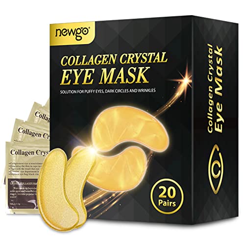 Newgo Under Eye Mask Patches 20 Pairs Eye Gel Pads, 24K Gold Under Eye Pads Eye Mask Moisturizer Natural Collagen Eye Gels Reduce Wrinkles, Puffy Eyes, Dark Circles, Eye Bags #TOP28
