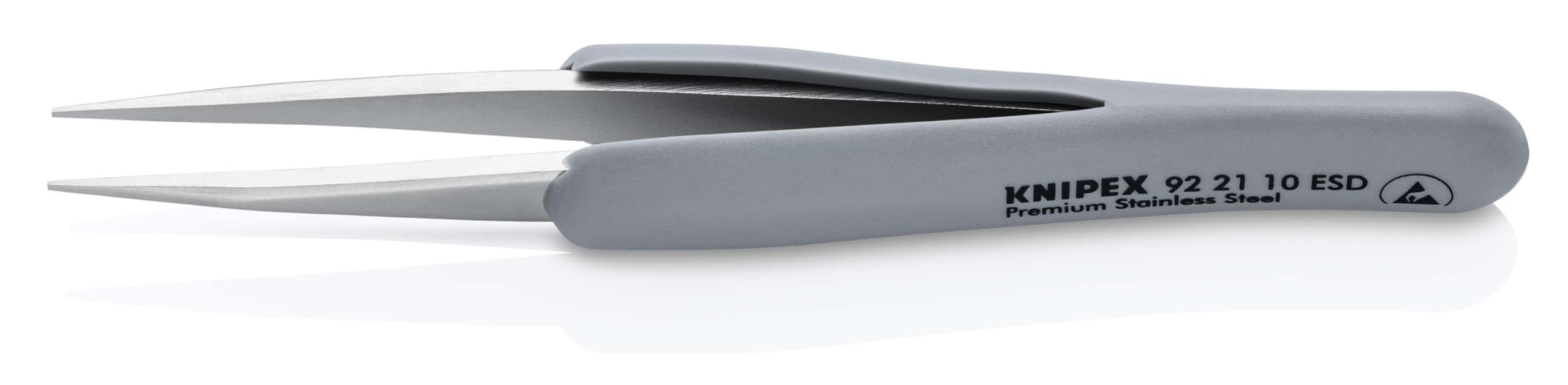 KNIPEX Pęseta precyzyjna z gumowanymi uchwytami ESD Nierdzewna, antymagnetyczna, rozpraszająca ładunki elektrostatyczne 123 mm, 92 21 10 ESD