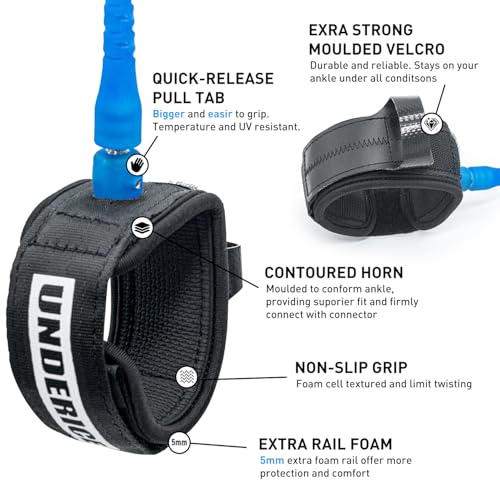UICE Surfboard Leash 6ft 7ft 9ft - Premium Surf Leash with Swivel Cuff Prevents Tangles Cord for Maximum Security & Confidence in Waves