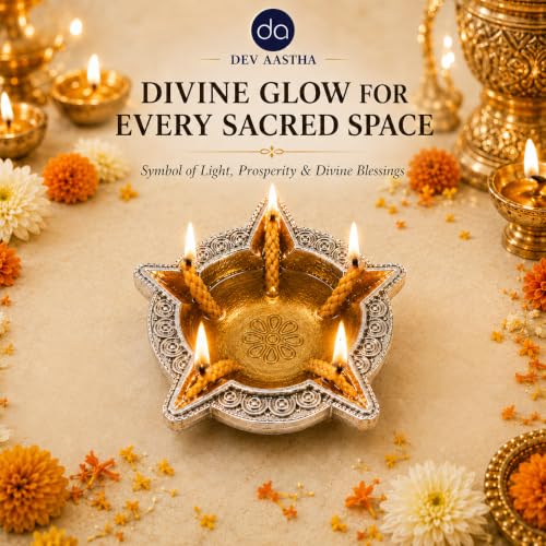 Image of 999 Silver Plated Panchmukhi Diya for Pooja l Handcrafted 5 Face Deepak for Home Mandir & Office, Diwali Decoration & Festive Gifting