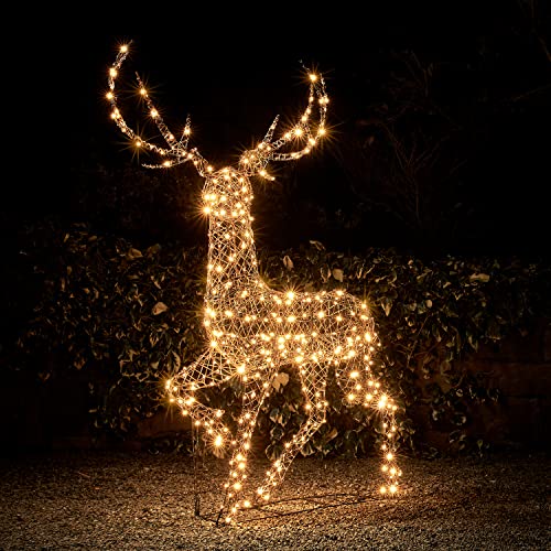 Lights4fun 3-in-1 Studley LED Rattan Rentier Hirsch Figur 2m Timer...