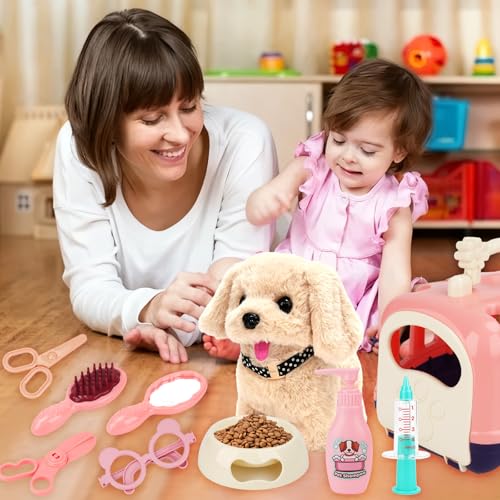 Hund Spielzeug Kinder,Interaktives Plüsch Hund mit Leine der Läuft und Bellt Schwanzwedeln Kuscheltier,Hund Elektrisch Haustier Rollenspiel Spielzeug Geburtstag Geschenke für Mädchen 3 4 5 6 Jahre