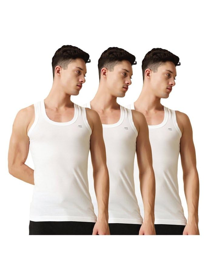 Men's Cotton Vest RN | 100% Super Combed Cotton | Round Neck, Sleeveless, Breathable, Sweat-Absorbent Comfortable Lux Vest for Daily Use | Pack of 3