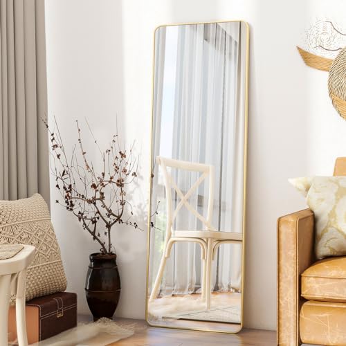 Image of BEAUTYPEAK 59 inchx16 inch Mirror Full Length, Standing or Leaning Rounded Corner Full Body Floor Mirror with Metal Framed,Suitable for Living Room or Bathroom,Gold