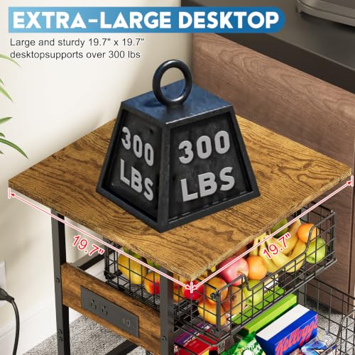 Image of Mini Fridge Stand with Storage and Power Outlet, Small Refrigerator Stand | Mini Fridge Shelf with 2 Drawers -Max Load 300 LBS Heavy Microwave Stand Mini Fridge Cart for Dorm, Apartment, Kitchen