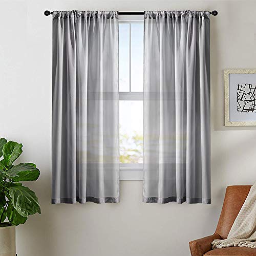 MRTREES Gray Short Sheer Curtains 45 inches Long Kitchen Curtains Sheer Small Window