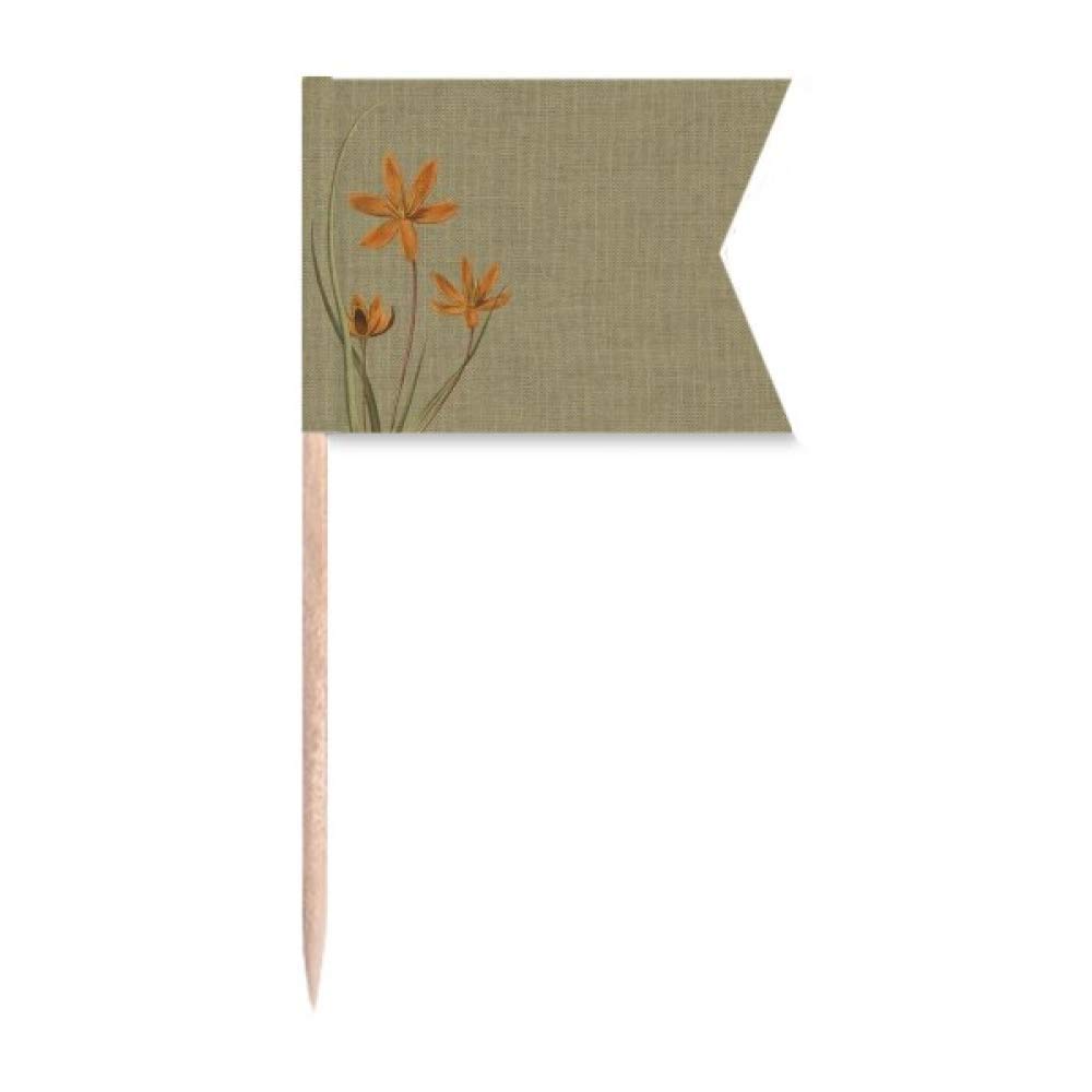 Drapeaux cure-dents en lin brodé orchidée pour décoration de gâteau et buffet de fête