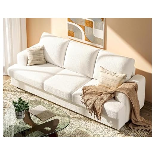 KKL Deep Seat Sofa 89 Inch with Throw Pillow, Modern Sofa, Couches for Living Room, Comfy Sofa, Sleeper Couch, Bouclé, Offwhite