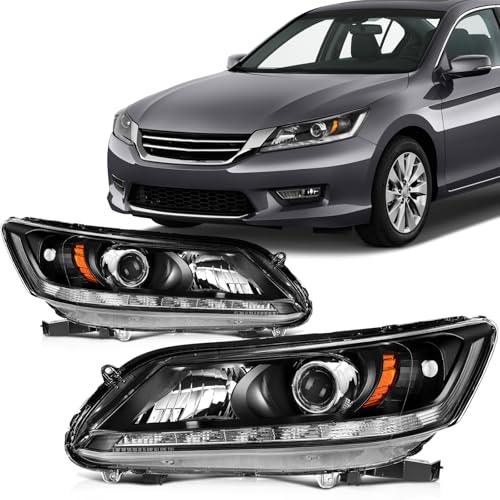 Image of SCITOO Headlights for 2013 2014 2015 for Honda for Accord Pair Headlight Assembly Black Housing Amber Reflector 33150-T2A-A11 | Fit 2013-2015 for Honda Accord Headlights | Driver & Passenger Side | Black Housing Amber Reflector| OE#33150-T2A-A21