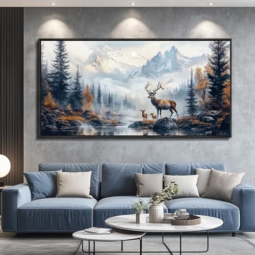 KELIYUAN Large Canvas Wall Art For Living Room Black Framed Wall Decorations For Bedroom Office Murals Prints Pictures Lushan Mountain Scenery Painting Wall Artwork Home Decor Aesthetics 30"X60"