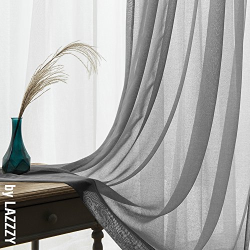 Lazzzy Bedroom Sheer Curtains Grey Sheer Curtain 84 Inch Long Drapes For Living Room Bedroom Voile One Pair Rod Pocket #TOP6