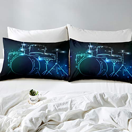 Loussiesd Rock Instrument Comforter Cover Set Drum Kit Duvet Cover for Boys Teens Man Music Theme Bedding Set Creative Fluorescent Quilt Cover Fashion Bedroom Decor 2Pcs Single Size - Image 3