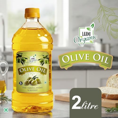 Image of LAXMI ORGANIC Pure Olive Oil 2 Litre | Cold Pressed Jaitun Ka Tel | 100% Pure Edible Oil for Cooking, Skin & Hair Care | Rich in Antioxidants & Vitamin E | Daily Use Healthy Oil