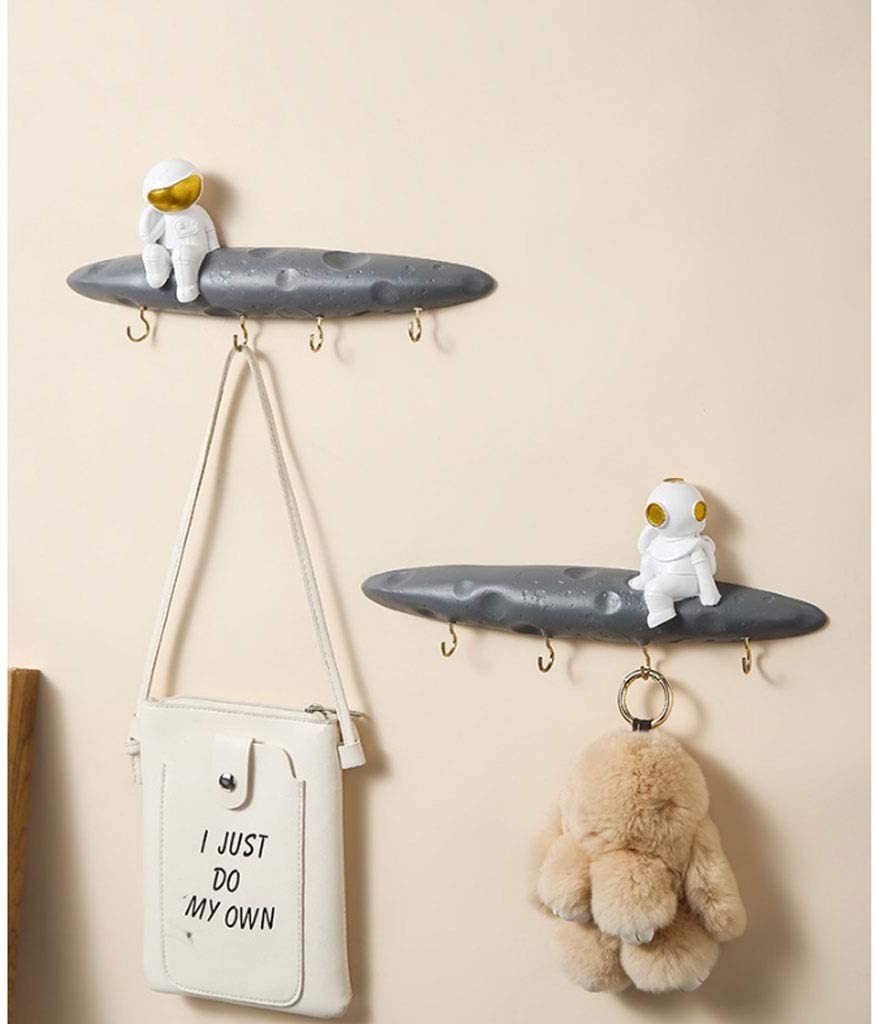 Attaccapanni A Muro Appendiabiti in Resina Nordica da Astronauta Creativo con Ferro Dorato 4 Ganci Parete Cappello Portachiavi Decorazione Ganci Appendiabiti(B-Left)