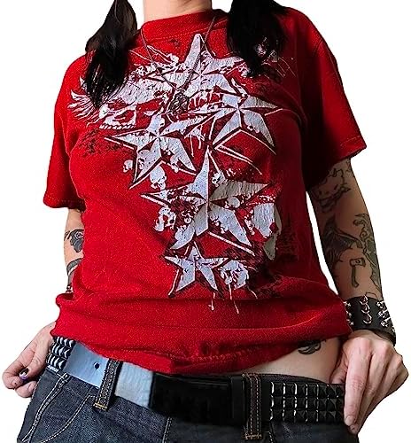 Y2K Grunge Graphic Tees for Teens Girl Vintage Fairy Grunge Emo Goth Short Sleeve Baggy T-Shirt Going Out Streetwear
