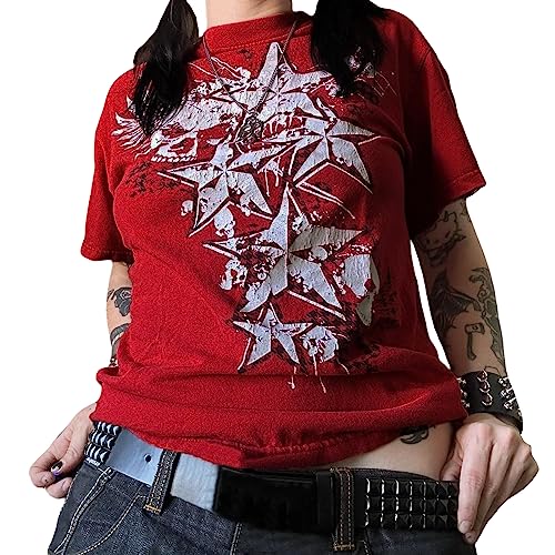 Mxiqqpltky Women's Y2K Short Sleeve Crew Neck T-Shirts Skull