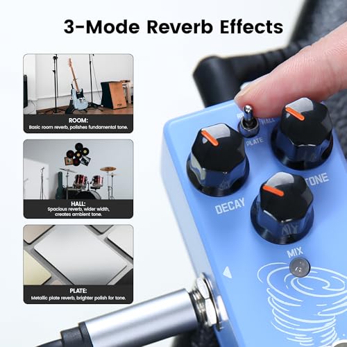 Image of SORAN JRV-01 Revscape Mini Digital Reverb Pedal for Electric Guitar, 3-in-1 Digital Reverb Effects (Room /Hall /Plate) with Freeze Function, Buffer Bypass, DC 9V,Compact Size for Electric Guitar
