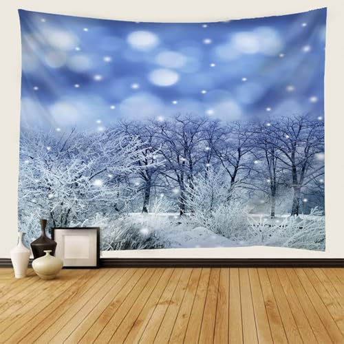 Tenture murale paysage de neige bleu clair 150x150cm en polyester - 3