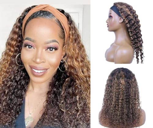 Image of Ombre Headband Wig Human Hair Deep Wave 4 /27 Highlight Glueless Wigs 14Inch