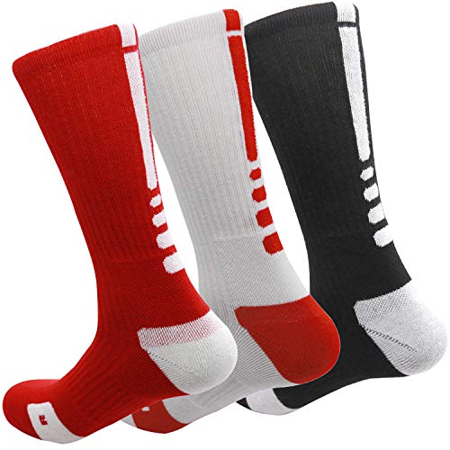 MUMUBREAL Men's Cushioned Compression Sport Socks, Red White Black, One Size (3pack)