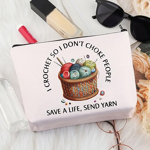 PLITI Crochet Gift for Crochet Lover Gift I Crochet So I Don't Choke People Save A Life Send Yarn Makeup Bag Knitting Gift (Crochet So Yarn PKU) - Image 4