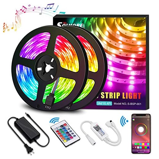LED Strip RGB 10M LED strips som kan styras via app, LED stripes light strip strip med fjärrkontroll och strömförsörjning, Sync med musik 5050SMD 300LEDs, LED light chain för dekoration Halloween SOLMORE