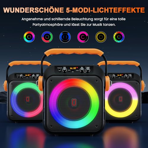 JYX Karaoke Maschine, Karaoke Anlage Mit 2 Mikrofonen, Tragbare Karaoke Maschine Mit 2 Drahtlosen Mikrofone, Bluetooth Lautsprecher Box Für Erwachsene/Kinder Mit Led Lichteffekte