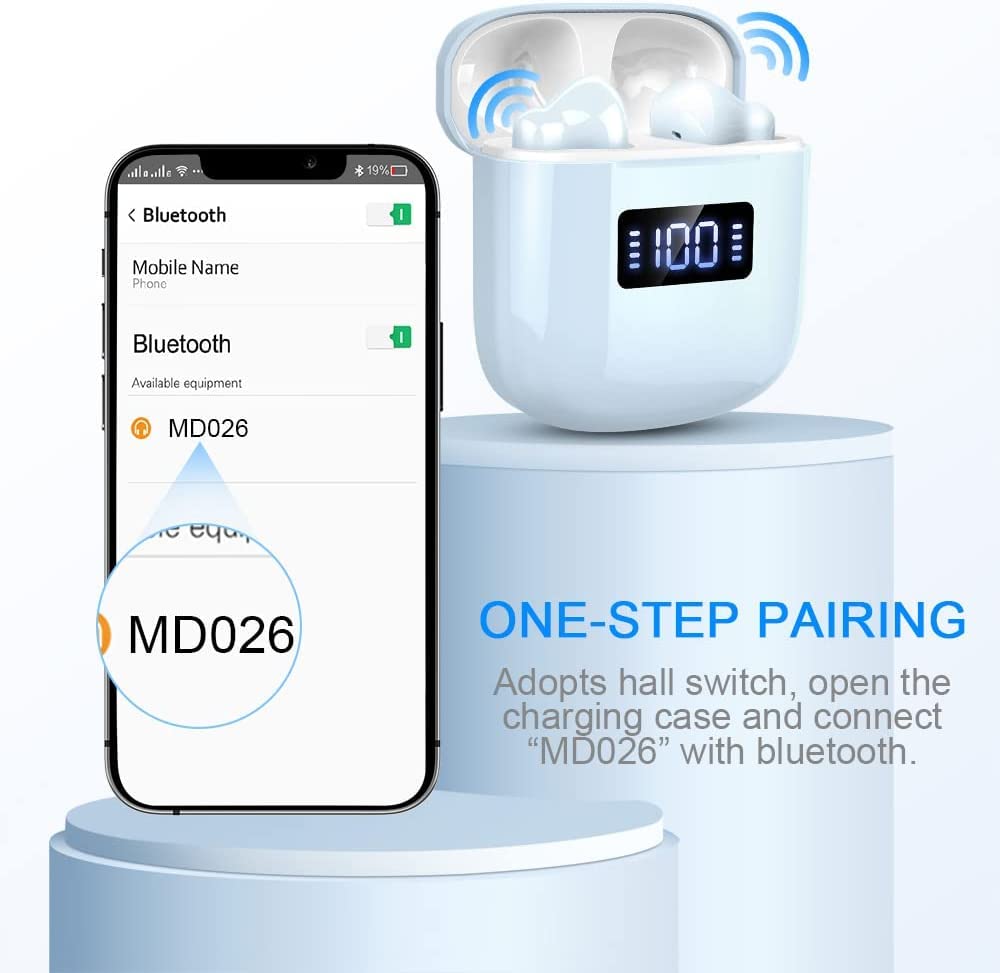 Cuffie Bluetooth 5.3 Auricolari Bluetooth con 4 HD Mic,Display LED,Bassi Potenziati Wireless Cuffie In Ear Cancellazione Rumore Cuffie Senza Fili,25 Ore Cuffiette Bluetooth Sport IP7 Impermeabili,Blue
