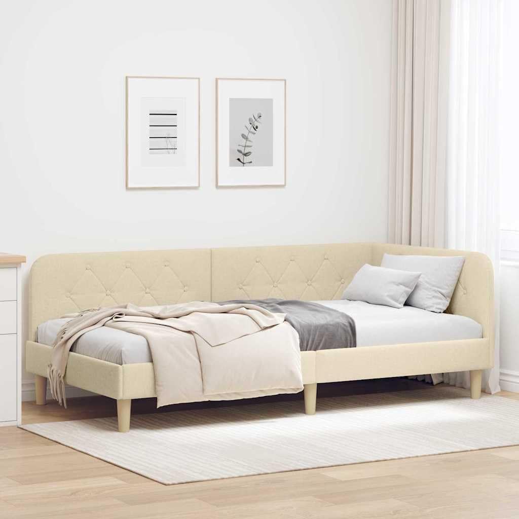 Tkaninowy narożny L z odwracanym podłokietnikiem Sofa Lóżko Kremowy 100 x