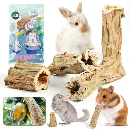 Abizoo Rabbit chew Toys for Bunnies,4 Pcs Natural Papaya Wood Chew Sticks Bunny Chews for Teeth Chinchilla Guinea Pig Hamster Gerbil Degu Small Animals to Keep Busy Molar Treats Toys