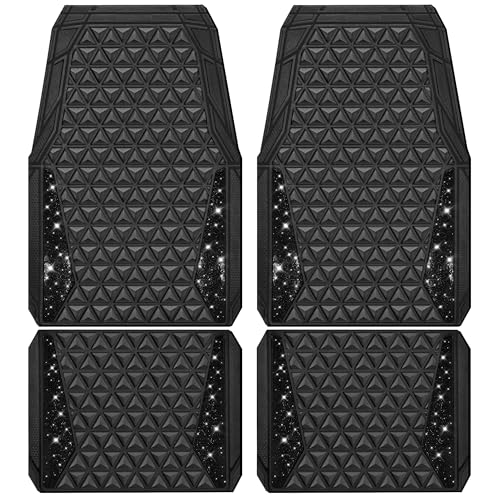 CAR PASS Bling Diamond Car Mats Rubber Floor Mats Full Set Anti-Slip 3D Rhombus Waterproof Trim to...