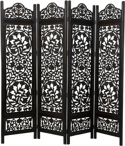 Image of Classic Wood and Craft Wooden Room Divider Partition for Living Room, Privacy Partition, Partition Wall, Divider for Makeup Studio /Office (4 Panels - Lotus Frame Design)