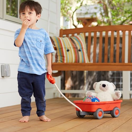 Image of Green Toys Wagon, Orange CB - Pretend Play, Motor Skills, Kids Outdoor Toy Vehicle. No BPA, phthalates, PVC. Dishwasher Safe, Recycled Plastic.