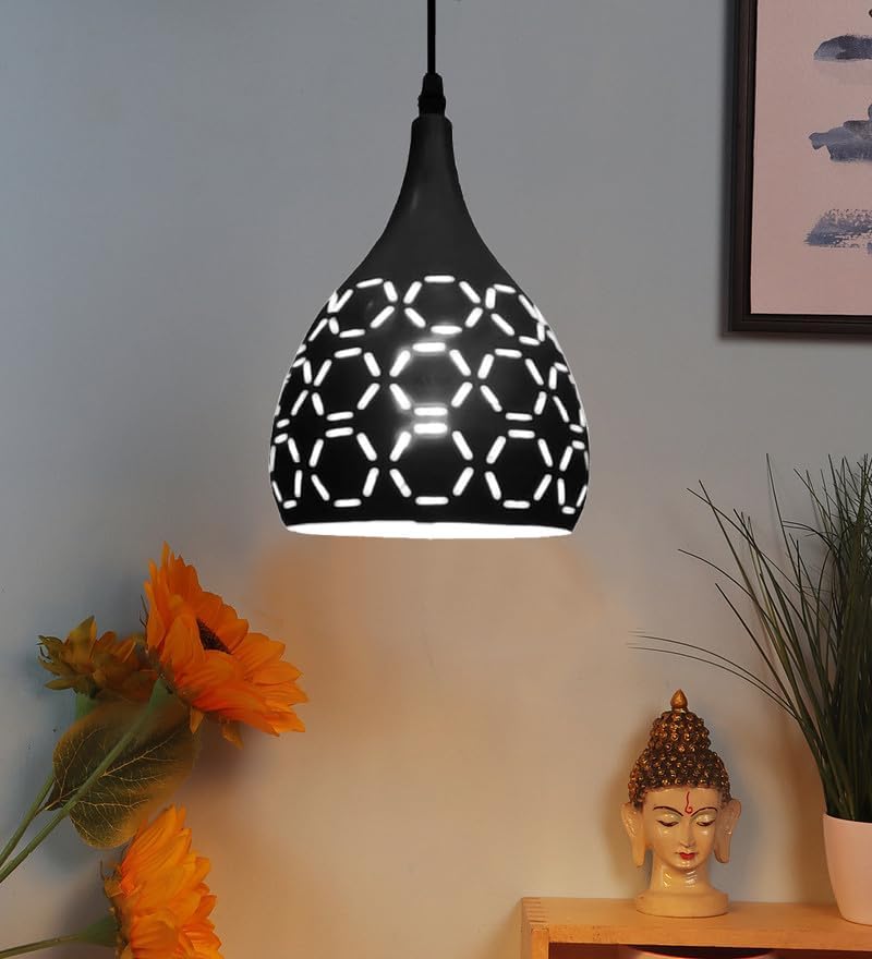 Image of GreyWings Single Dome Black Aluminium Hanging Pendant Light for Ceiling, Modern Antique Decor, (Bulb not Included) Pack of 4