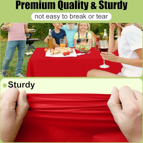 Image of Smiry Disposable Table Cloth 3 Pack, 54 x 108 Inch Waterproof Plastic Tablecloth, Decorative Rectangle Table Covers for Party, Birthday, Picnic, Red