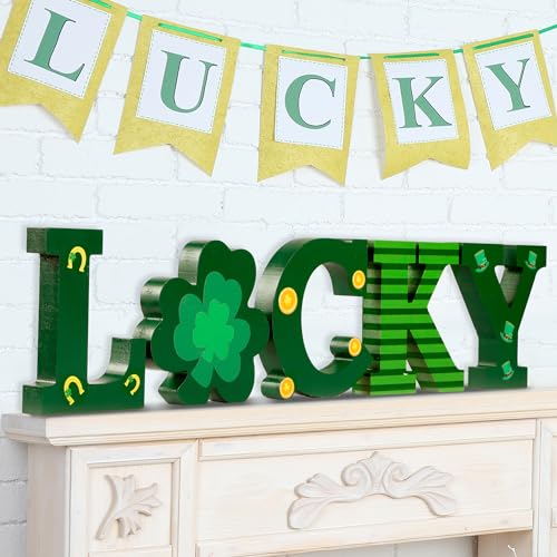 Sggvecsy 5 Pieces St Patrick’s Day Decorations Wooden Sign Tiered