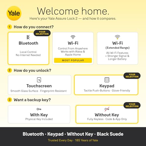 Image of Yale Security Home Assure Lock 2 Deadbolt, Black Suede Keyless Entry Door Lock with Digital Touchscreen Keypad and Bluetooth Connectivity (No Wi-Fi), YRD430-BLE-BSP